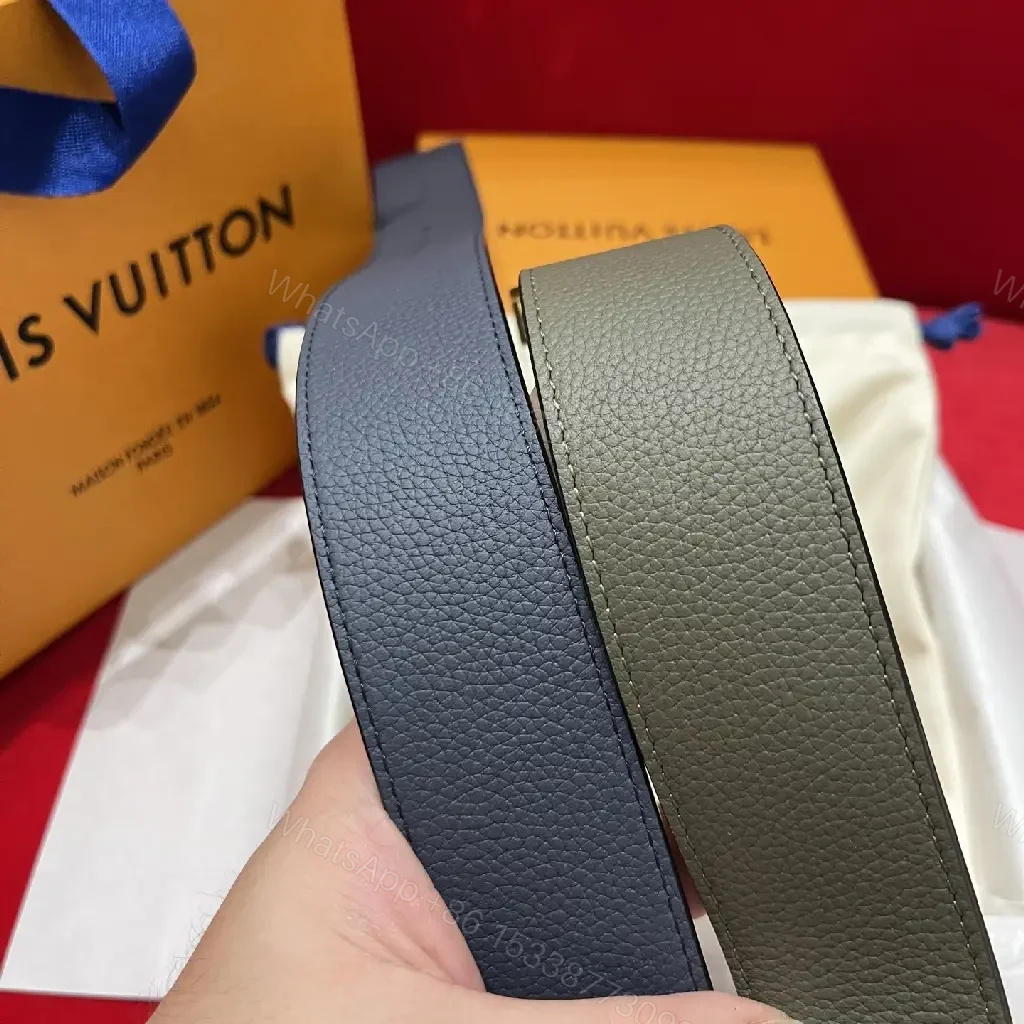 View 9 of Premium Leather Belt with Gold LV Buckle