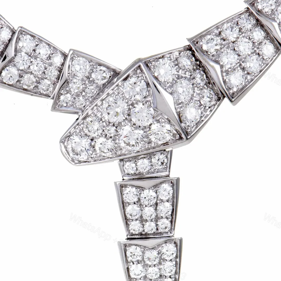 View 2 of 18k White Gold Bulgari Serpenti Full Pave Diamonds Necklace