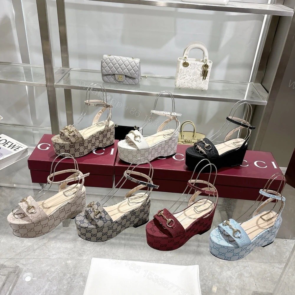 View 5 of GUCCI WOMEN HORSEBIT FLATFORM SANDAL BEIGE AND EBONY 794718 2HK80 9741