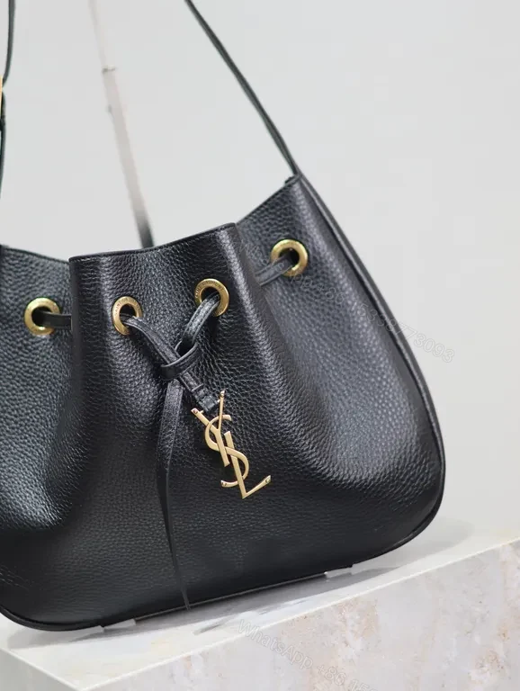 View 2 of Compact Luxe Drawstring Bag with Gold-YSL Monogram