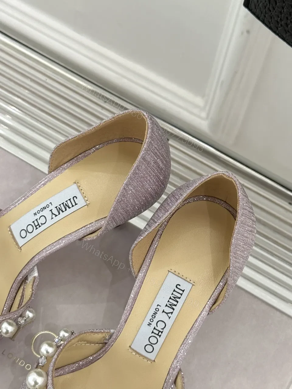 View 8 of Lavender Pearl Embellished Pointed-Toe Heels, Luxe