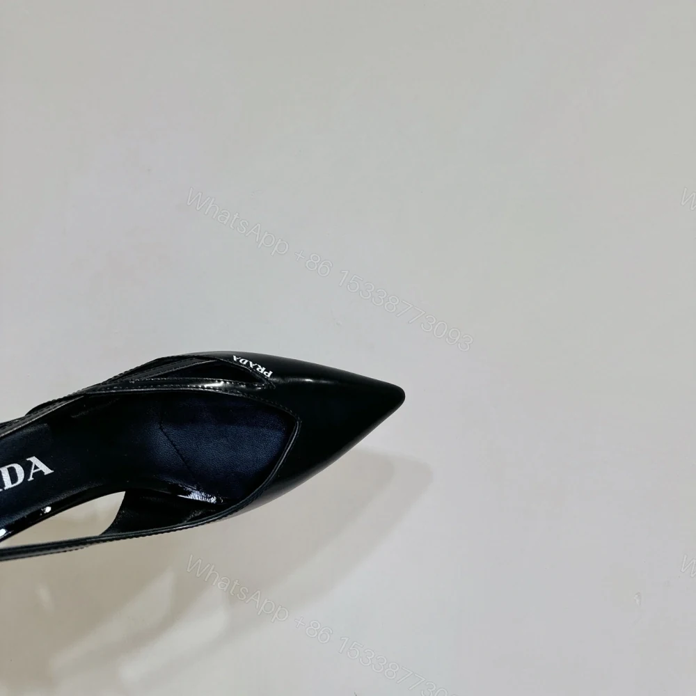 View 8 of 高仿Prada*1I747N尖頭粗跟高踭鞋5.5CM黑色免檢版