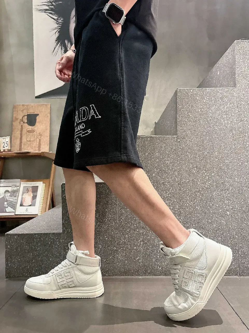 View 8 of Black Cotton Shorts Prada Logo Casual Style with Drawstring
