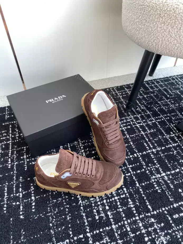 View 8 of PRADA TRAIL FADED SUEDE SNEAKERS IN DARK BROWN- PRD079