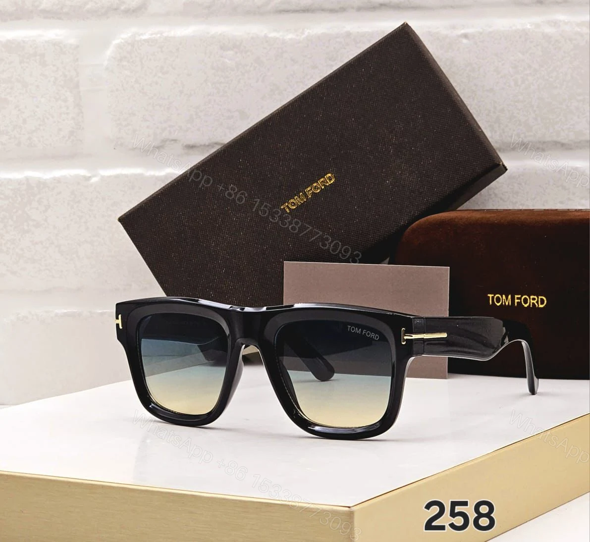 View 2 of Tom Ford Square Black Metal-Acetate Sunglasses