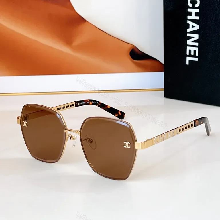 View 9 of Lux Chanel Square-Frame Sunglasses with Signature Details