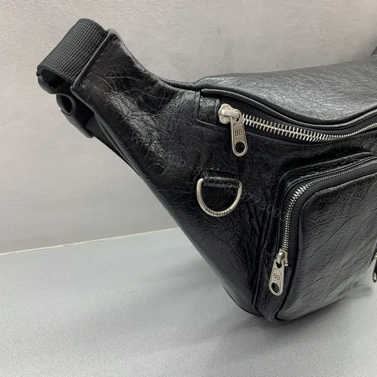 View 3 of Black Leather Belt Bag - City Luxe, Multi-Pocket, Crossbody Ready