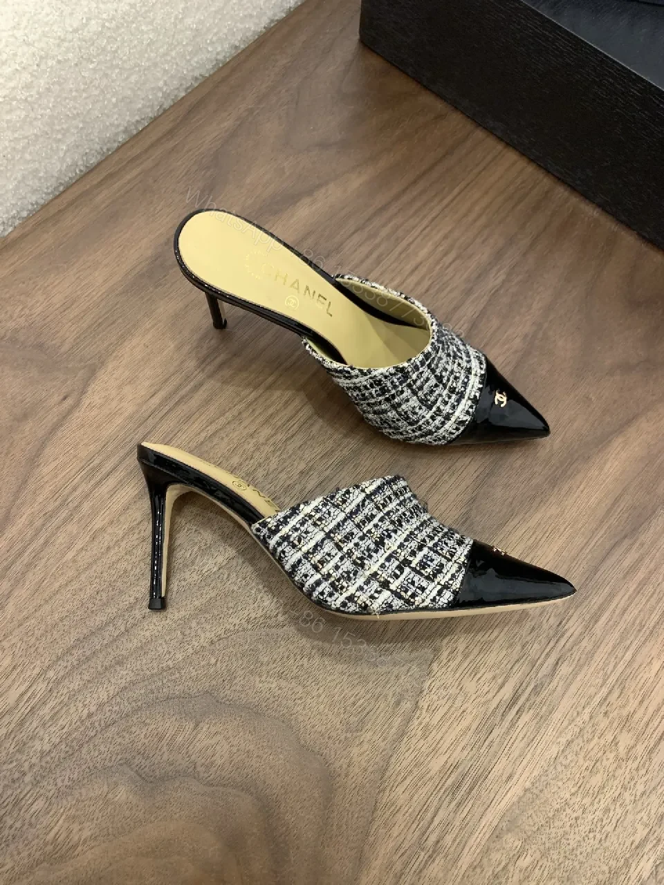View 8 of Tweed Mules with Patent Toe Caps – Sophisticated Comfort