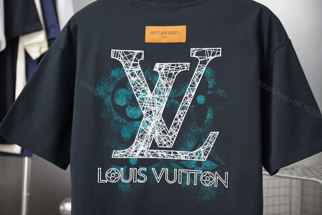 View 6 of Black Cotton Crew Tee with Subtle Crest Embroidery