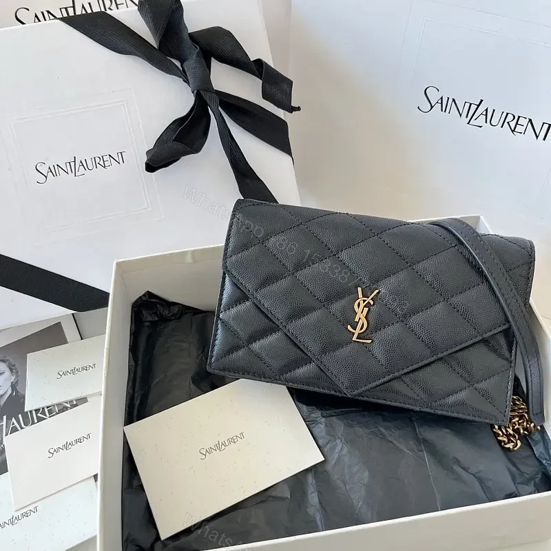 Black Diamond Quilted Leather Flap Crossbody Bag with YSL Monogram Clasp — view 1