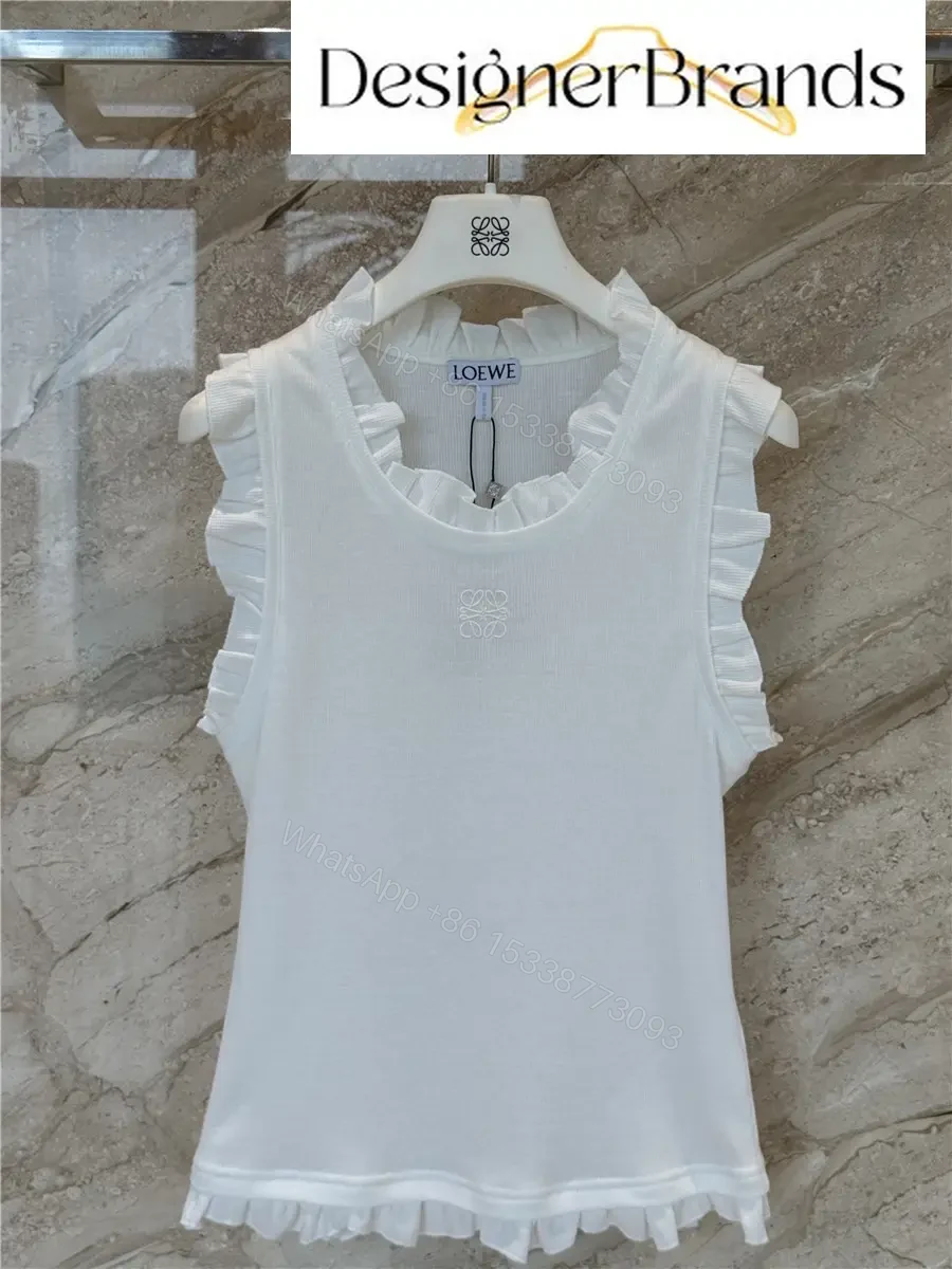 LOEWE Paula Ibiza White Cotton-Blend Ruffled Vest — view 1