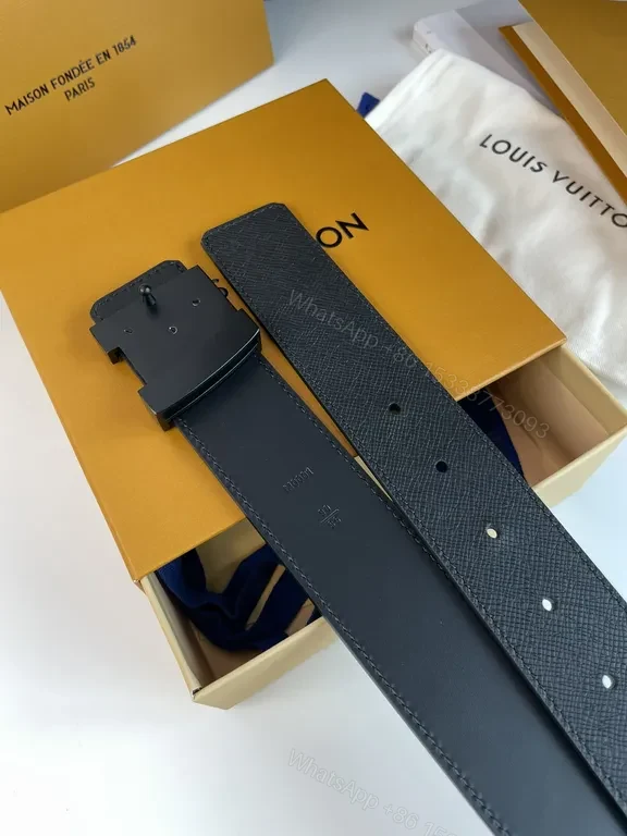 View 2 of Black Leather Belt with LV-Inspired Buckle, 40mm, Premium Calfskin