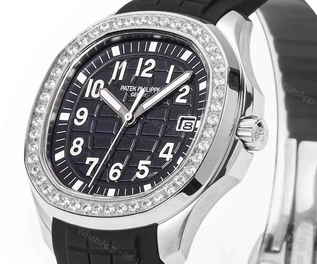 View 3 of Patek Philippe Aquanaut Luce 5268 Series Watch Black Dial with Diamond Bezel Stainless Steel and Satin Finish Rubber Strap 38.8mm Case Caliber 324 Movement