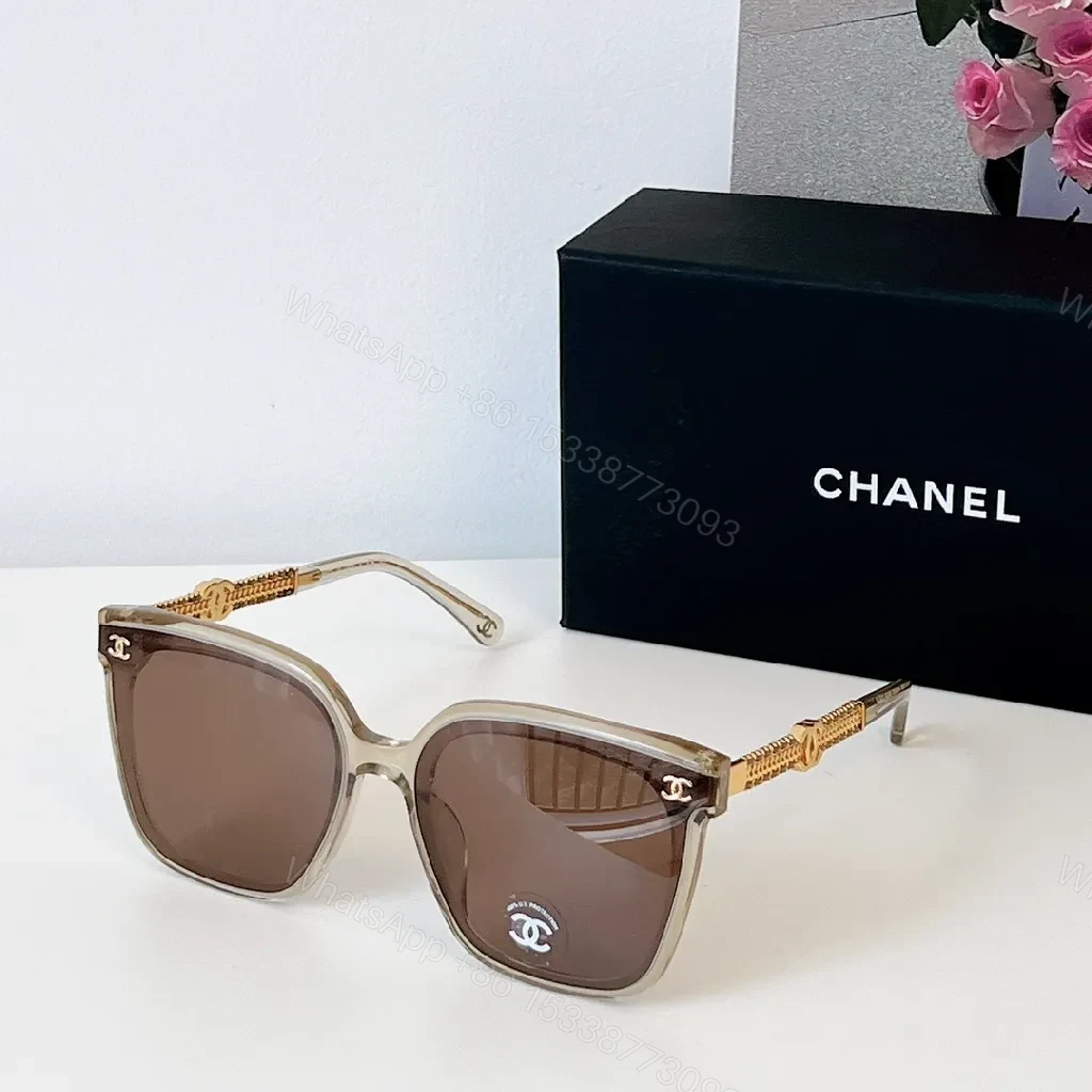 View 3 of Soft Pink Acetate Sunglasses with Gold Chain Temples - Square Silhouette