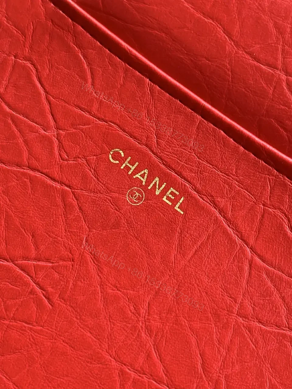 View 9 of Bold Red Quilted Leather Clutch, Gold Hardware, Envelope Style