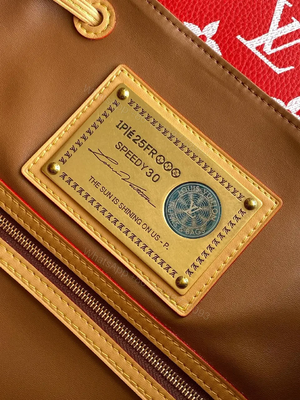 View 9 of Red Knit Luxury Backpack: Monogram Gold Hardware Backpack