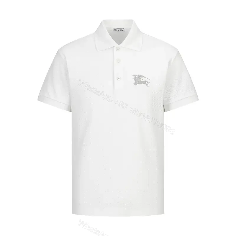 White Mesh Polo Shirt, Lightweight, Burberry Horse Crest Polo — view 1
