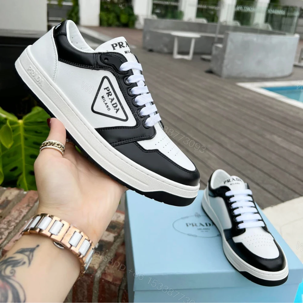 View 7 of Prada District Leather Sneaker Black White 1E790M 3LJ6 F0964 F 030