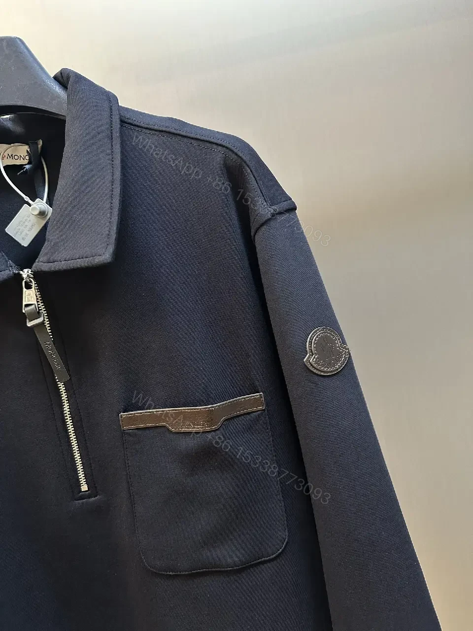 View 11 of navy cotton blend half-zip pullover with chest pocket for everyday luxury