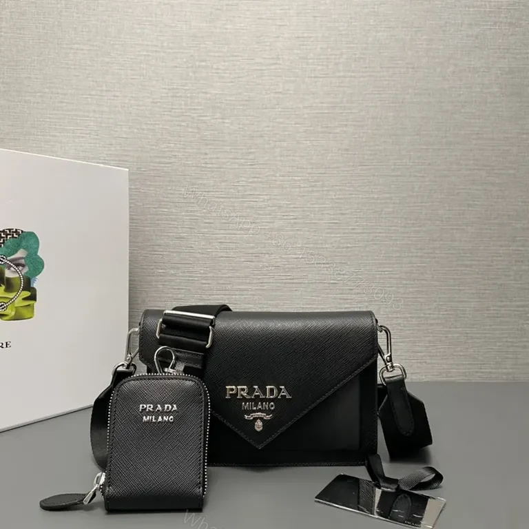 View 9 of Chic Black Leather Crossbody Bag - Prada Milano Style, Compact Luxury