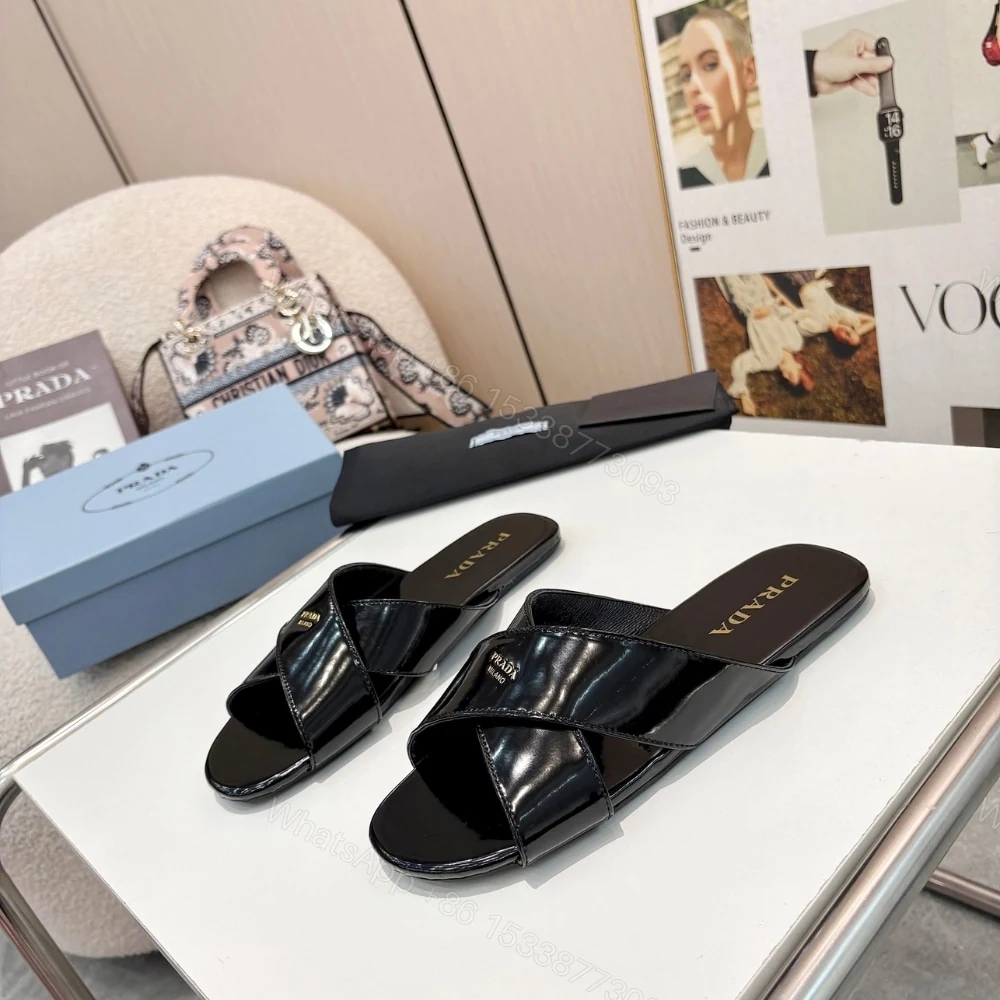 View 3 of PRADA BRUSHED LEATHER SLIDES BLACK 1XX768 055 F0002 F 005