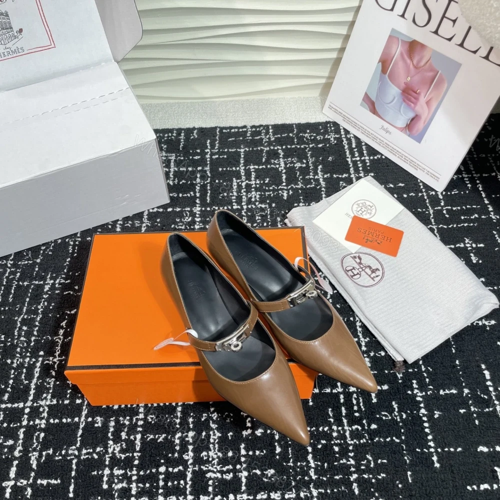 View 6 of 高仿Hermes*Kelly系列H251007Z03小牛皮高踭鞋木色4CM免檢版