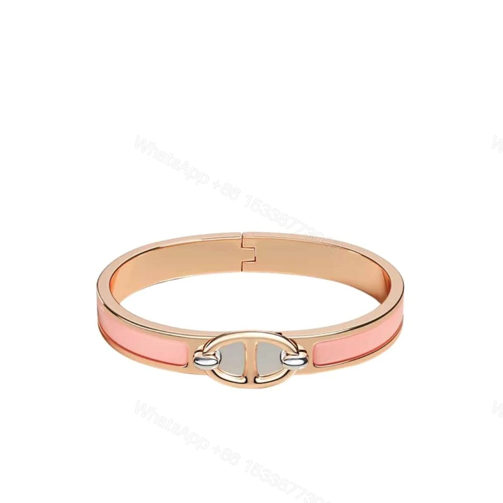 Hermes Mini Clic Anchor Chain Bracelet Rose Gold Tone With Light Pink H209000FO1ZPM — view 1