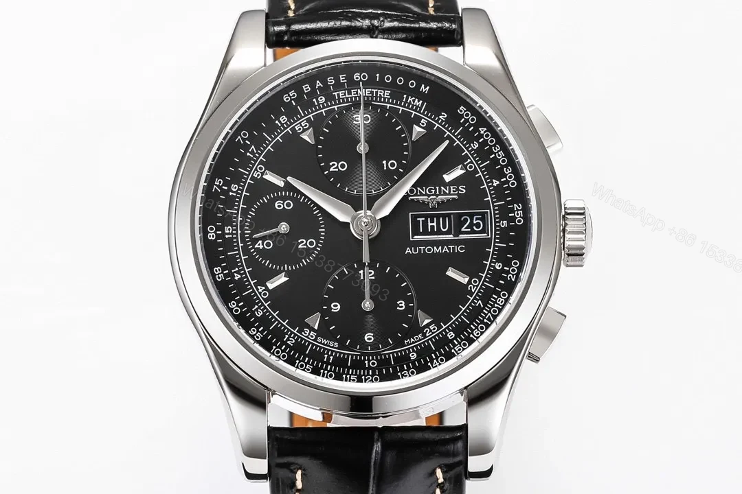 Longines Classic Re Edition Men’s Watch Black Dial Stainless Steel Case Black Leather Strap 40mm — view 1