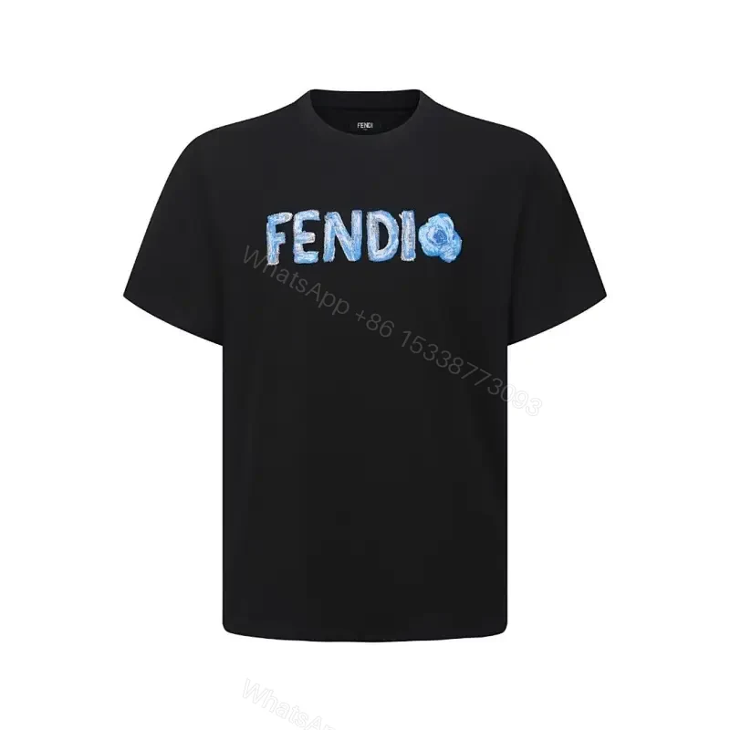Ice-Blue Fendi Logo Tee – Luxury Comfort, Black Cotton — view 1