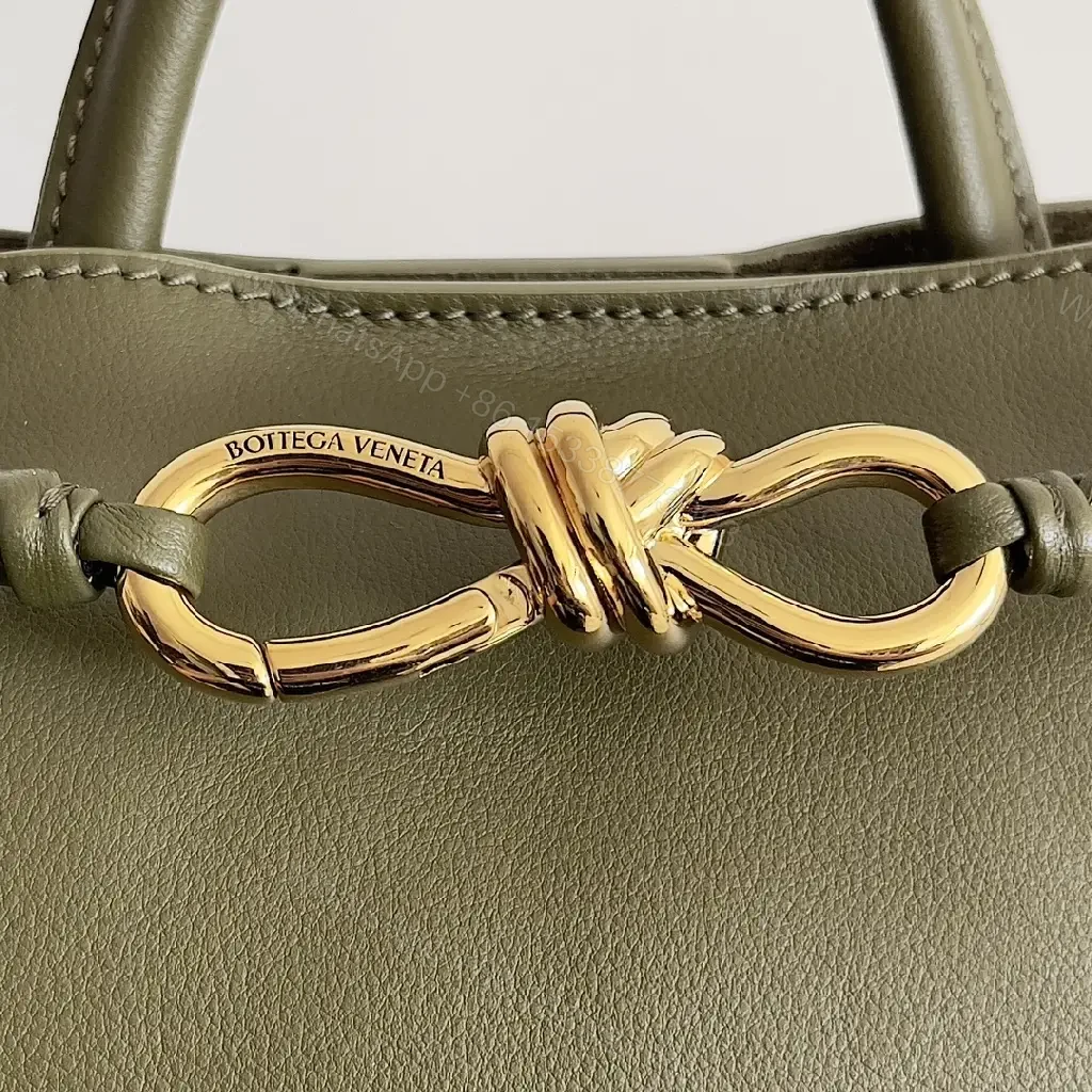 View 9 of Olive Mini Bag with Gold Knot Detail, Structured Leather
