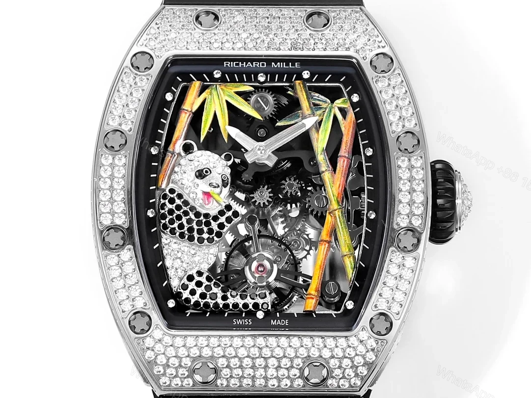 View 6 of Richard Mille RM26-01 Panda Tourbillon Watch Diamond Set Giant Panda Bamboo Forest Art Dial 18K White Gold Mechanical Luxury Edition RM26-01-PND-ART
