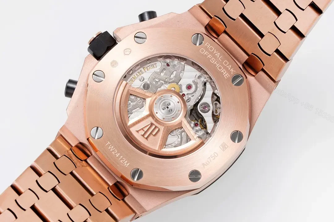 View 9 of JF Factory Audemars Piguet Royal Oak Offshore Rose Gold Steel Bracelet Watch with Blue Dial and 4404 Chronograph Movement