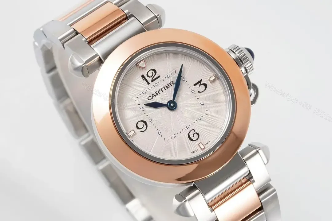 View 8 of JF Factory Cartier Pasha de Cartier Women’s Watch – Two-Tone Stainless Steel and Rose Gold, 30mm, White Dial, Quick-Release Stainless Steel and Calf Leather Straps, Swiss Quartz Movement Cal.157