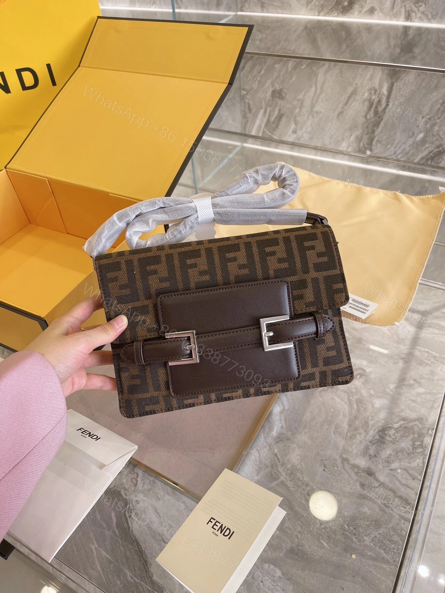 View 6 of FENDI Zucca Mamma Shoulder Bag Gold Hardware