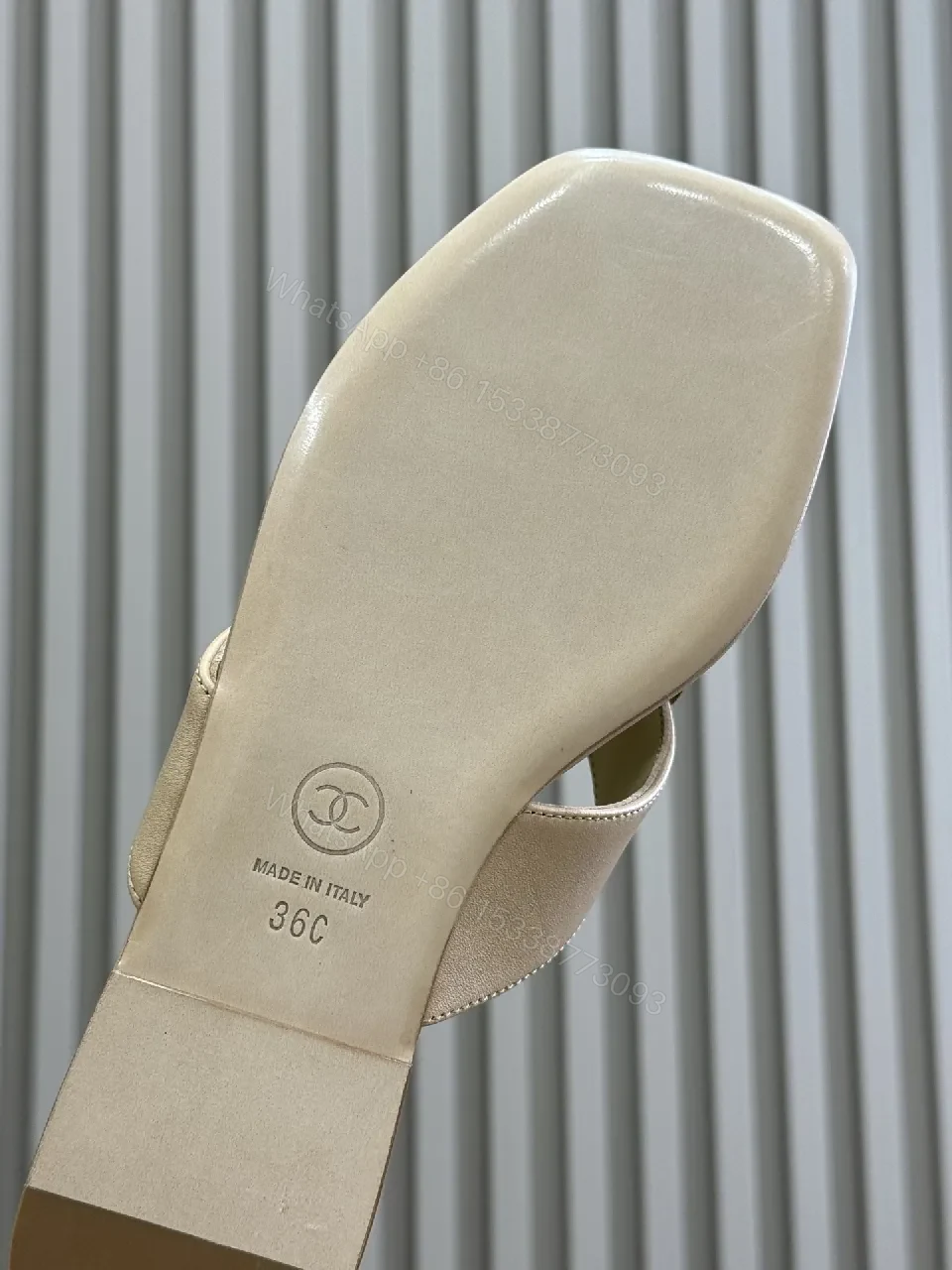 View 2 of Beige Leather Slide + Flower Embellishment + Luxe-Casual + All-Day Comfort + Slide
