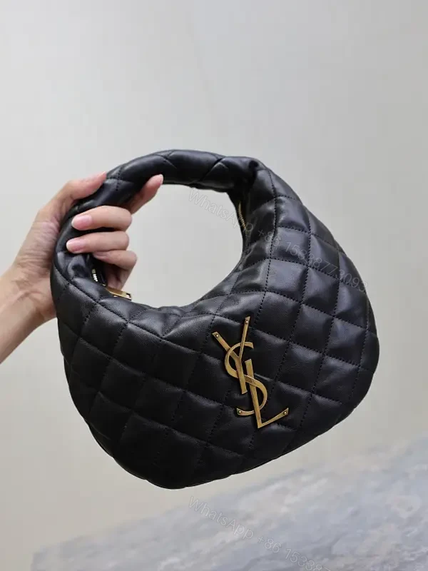 Quilted Black Faux-Leather Bag with Gold Hardware — view 1