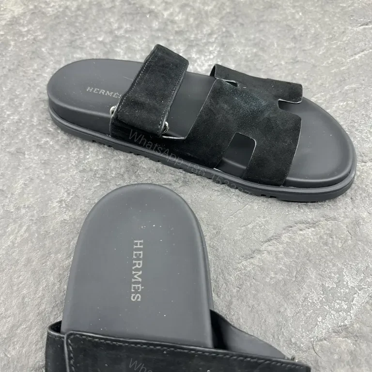 View 6 of Minimalist Black Suede Sandals with Cut-Out Detail - Hermes-Inspired