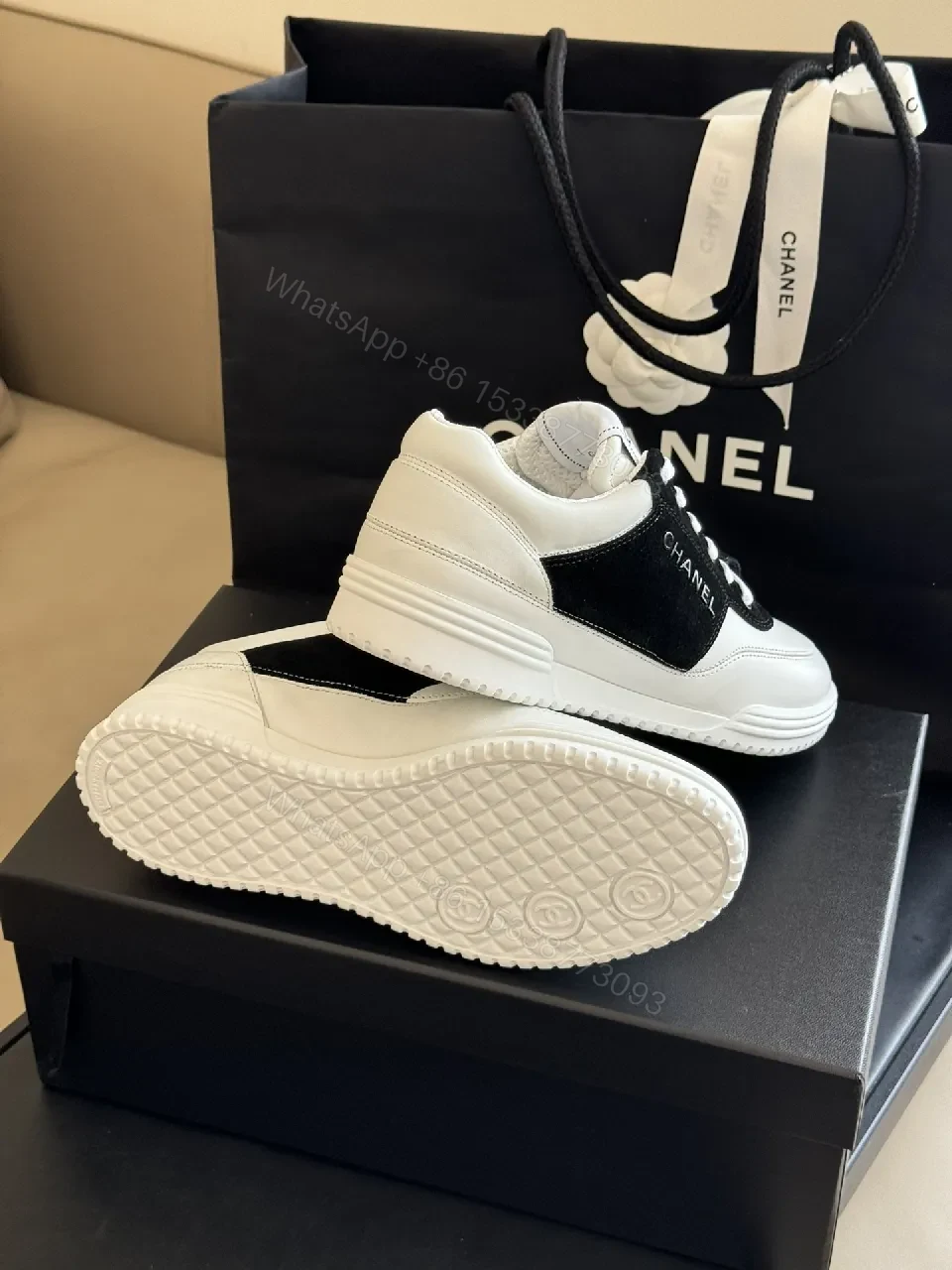 View 3 of Monochrome Leather Sneaker: Refined Comfort & Contrast