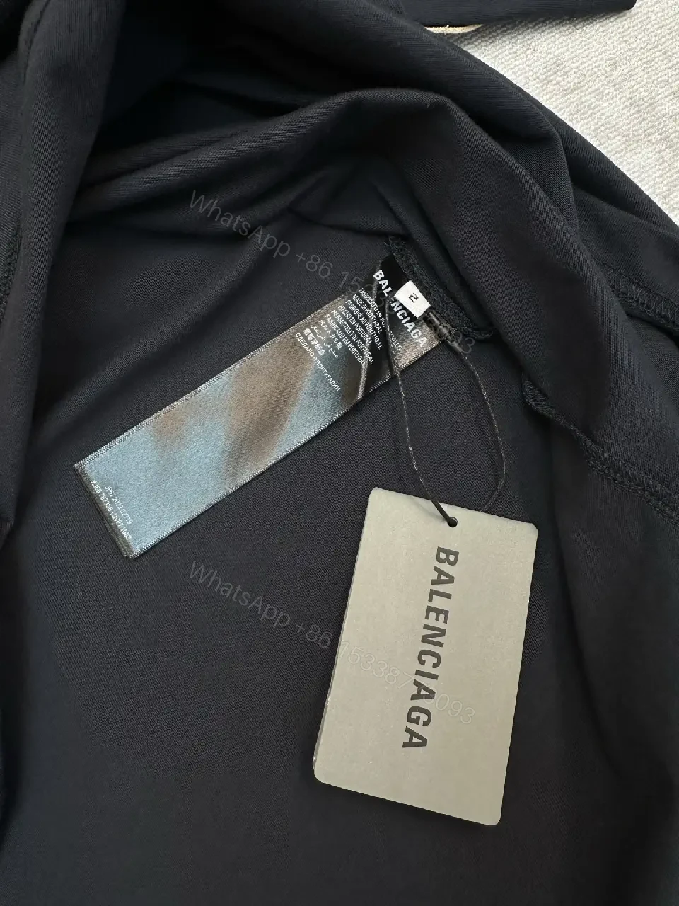 View 10 of Black Cotton Oversized Balenciaga Logo T-Shirt with Crest Patches