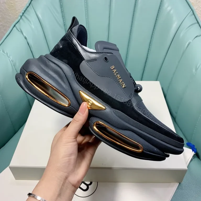 View 3 of Bold Black Balmain Runner: Allâ€‘Day Comfort + Gold Accents