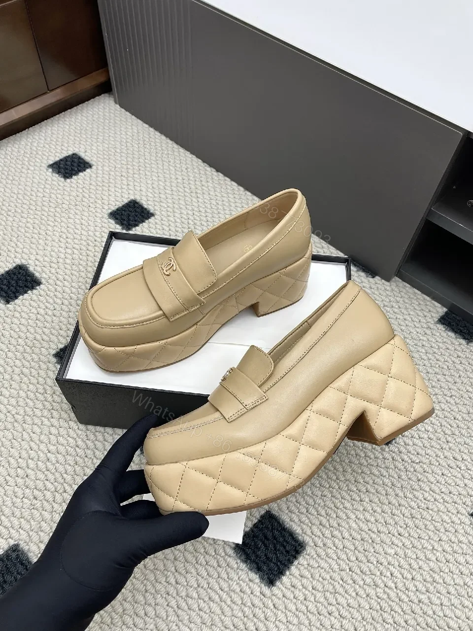 View 9 of Soft-Tone Leather Mules with Gold Logo Leather Mules, Subtle Luxury Footwear