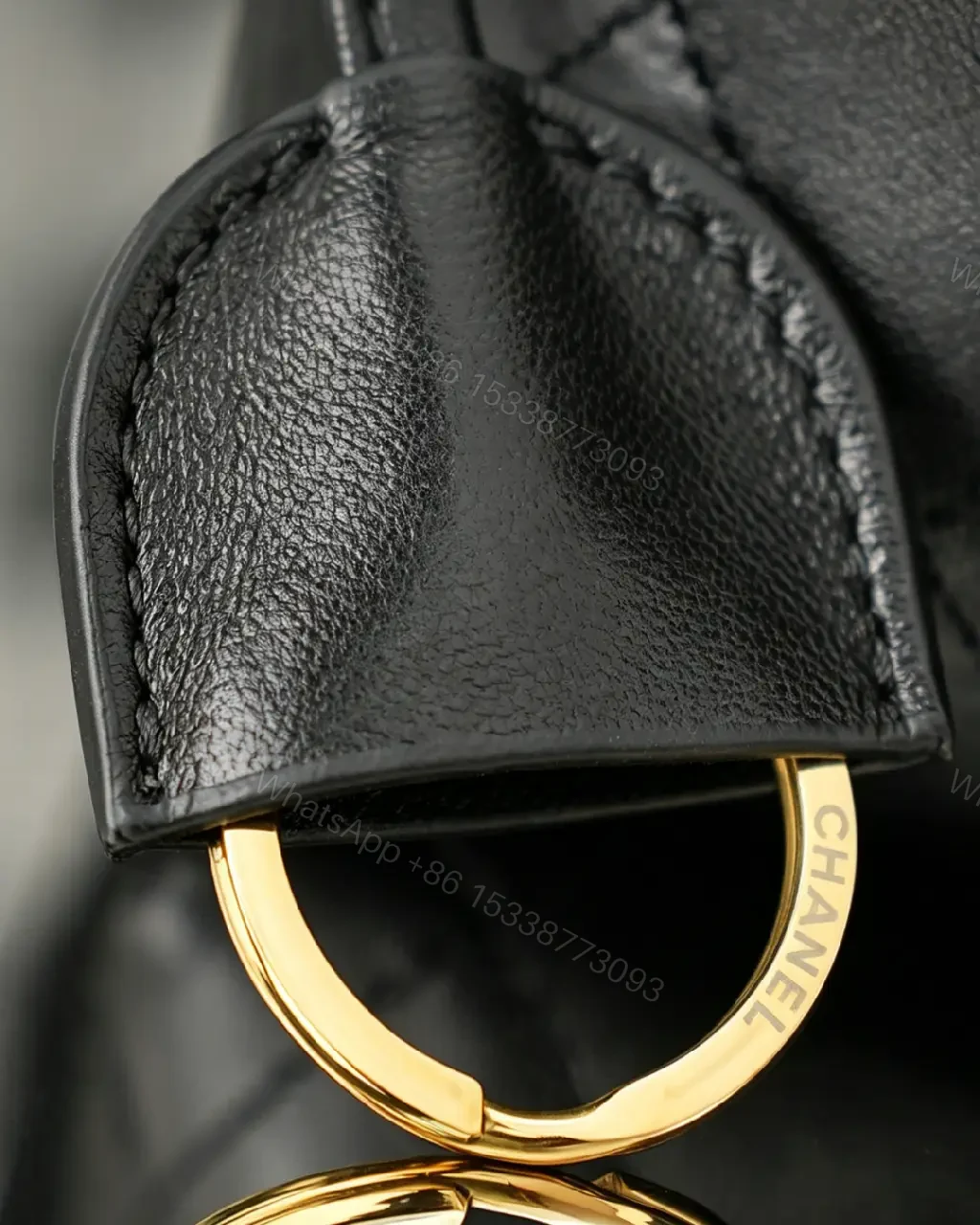 View 5 of Quilted Leather Drawstring Wallet Bag, Gold Hardware, Chic