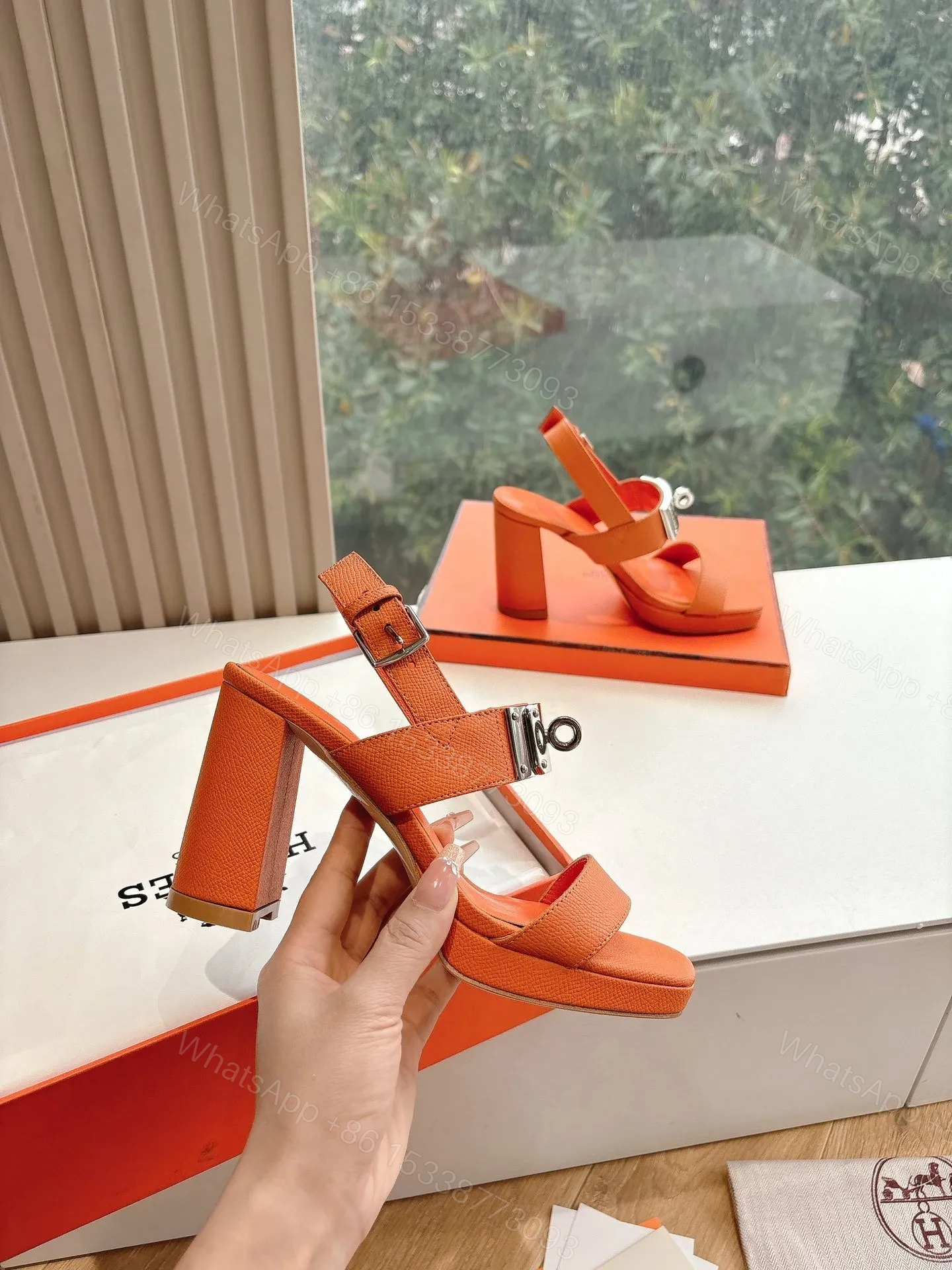 View 5 of Hermes Women Orange Leather Sandals