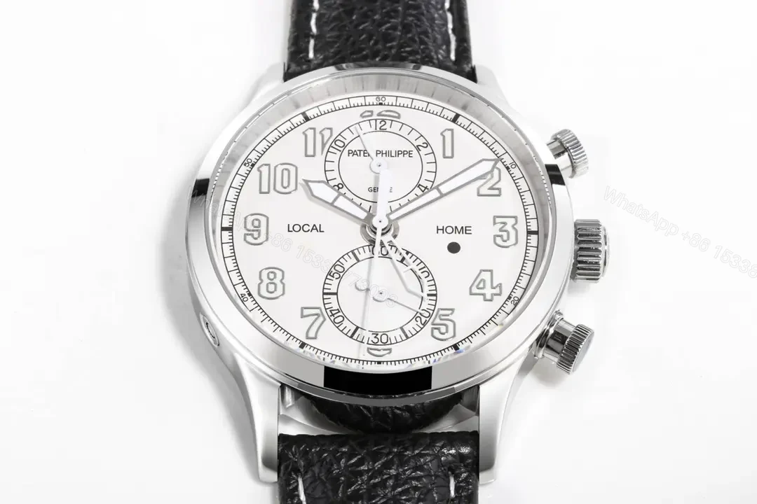 View 3 of Patek Philippe 5924G White Dial Multi Function Chronograph Watch with Black Italian Leather Strap