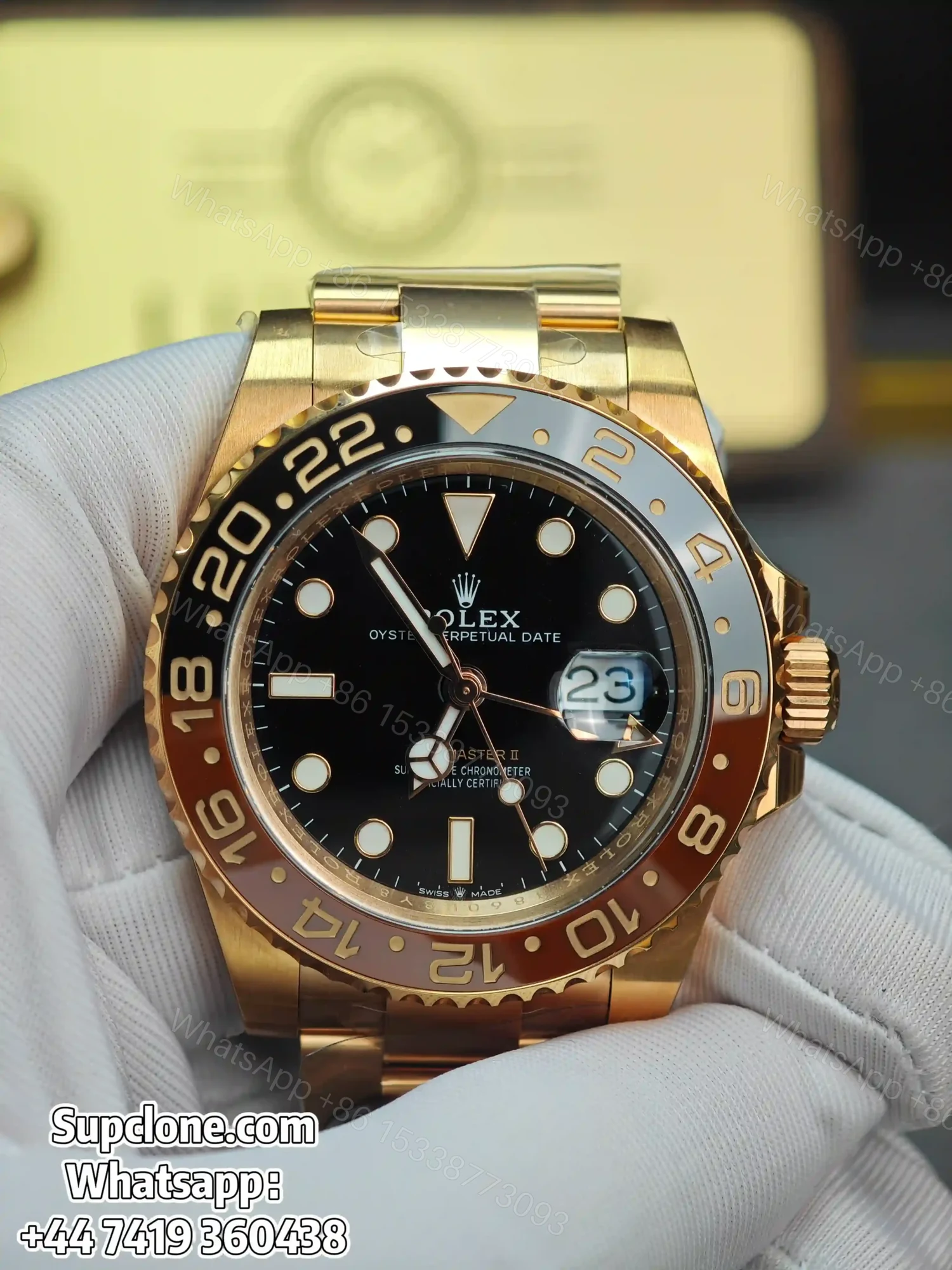View 3 of Rolex Super Clone Watches 1:1 Full Gold Root Beer GMT-Master II 126715CHNR 3285 Movement