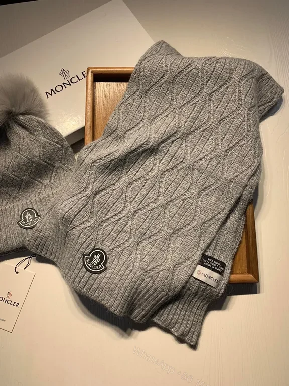 View 3 of Cozy Knit Setâ€”Moncler Patch, Gray, Luxury Warmth Scarf & Beanie