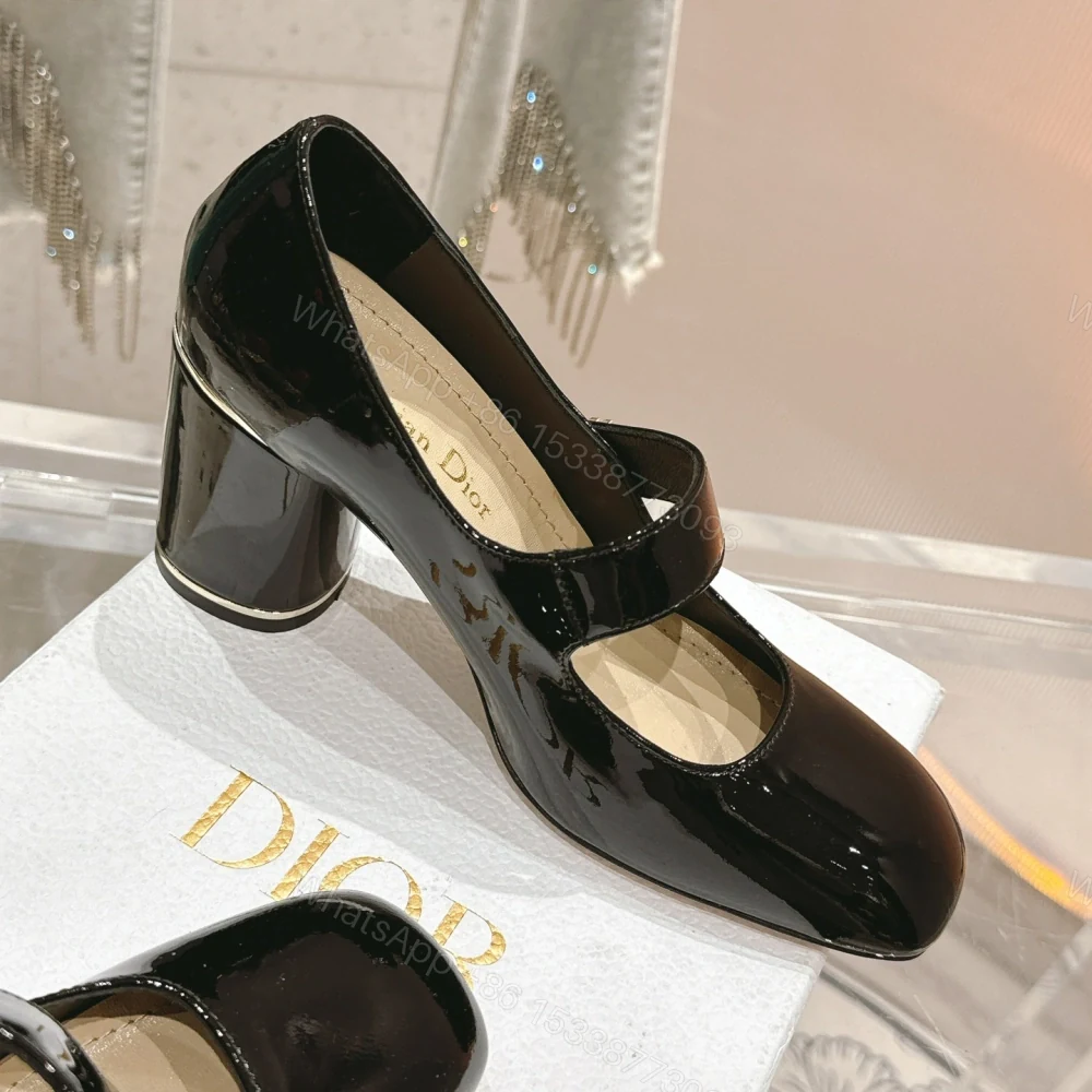 View 4 of 高仿Dior*Miss系列KVV320方頭粗跟單鞋8CM黑色漆皮免檢版