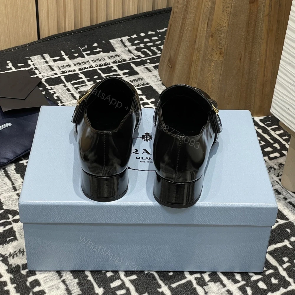 View 9 of 高仿Prada*1D831M方頭套腳樂福鞋3.5CM漆皮黑色免檢版