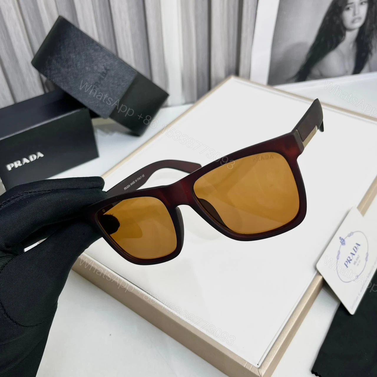 View 2 of Prada Square Havana Sunglasses Black-Brown UV Protection