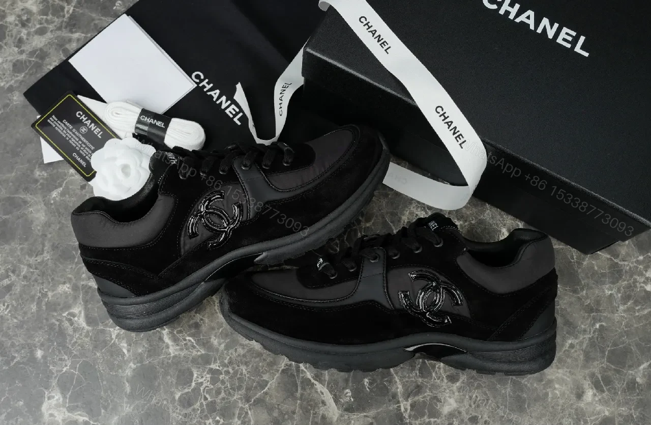 View 9 of Black Leather Velvet Low-Top Sneaker – Luxury Essentials